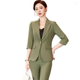 Women's Two Piece Pants 2023 Summer Elegant Women's Single Button Suit Three Quarter Blazer Trouser Business Office Lady 2 Pieces Set
