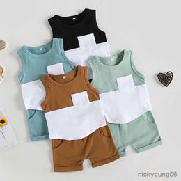 Clothing Sets Baby Boy Summer Outfits Sleeveless Patchwork Tank Top with Elastic Waist Shorts Set Toddler Infant Suit