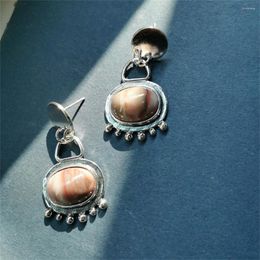 Dangle Earrings Women Tribal Sky Blue Stone Cross Round Metal Vintage Asymmetric Long Tassel Drop Jewelry For Party
