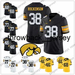 thr NCAA Iowa Hawkeyes 38 TJ Hockenson 68 Brandon Scherff 77 Riley Reiff 94 Adrian Clayborn 99 Andre Tippett Black White Yellow Football Jersey