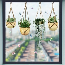 Plant Window Sticker Exquisite PVC Household Self-adhesive Dual-sided Potted Plants Glass Decal Scene Layout Accessory 1/2/3/5PC