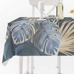 Table Cloth Gold Leaves Green Plants Rectangular Gold Garden Nordic Style Table Waterproof and Household Kitchen R230605