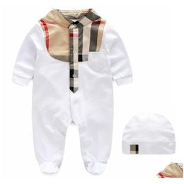 Clothing Sets 2021 Baby Rompers Plaid With Cap 01Y Birthday Cotton Romper Born Infant Bodysuit Children Twopiece Onesies Jumpsuits C Dh7Sx