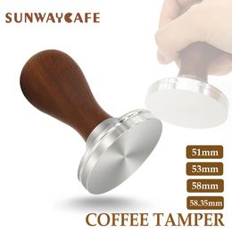 Tools 51/53/58/58.35mm Coffee Tamper 304Stainless Steel Red Sandalwood Handle Tamper Espresso Powder Coffee Accessories For Barista