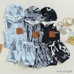 Clothing Sets New Born Baby Boy Clothes Short Summer 2023 Sleeveless Hooded Sweatshirt Tie Dye Outwear Costume for Babies