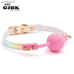 OJBK Sex Toys For Couples Adult Games Colorful Soft Silicone Ball Gag Oral Fixation PU Leather Conquer ToysBondage Mouth Gag L230518