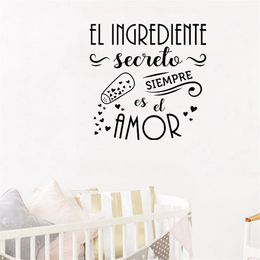 Spanish Quote Family Secret Love Heart Quote The Secret Ingredient Is Always Wall Sticker For Kitchen Kids Room Vinyl ov539
