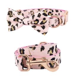 Collars 2021girl dog collar dog flower and leash set for pet dog cat with rose gold metal buckle