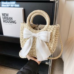 Factory outlet ladies shoulder bags 4 colors niche design sweet bow fashion beach bag outdoor summer seaside holiday beach woven handbag Joker women backpack