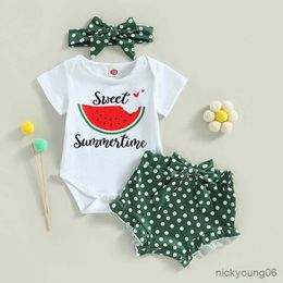 Clothing Sets 2023-03-09 Lioraitiin 0-18M Newborn Baby Girl 3Pcs Summer Fashion Off Shoulder Watermelon Printed Bodysuit Dot Shorts