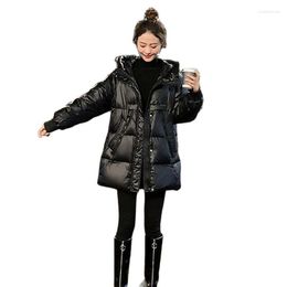 Women's Trench Coats Women's Cotton Coat Glossy Waived Wash Ladies Jacket Winter Down Clothes Mid-Long Hooded Zipper Female Outerwear