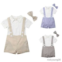 Completi di abbigliamento Moda Neonato Vestiti estivi Completi Infantile Abito da gentiluomo Papillon Camicia Bretelle Pantaloncini Pantaloni Comodo set di abiti