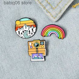 Pins Brooches Creative cartoon accessories alloy brooch cartoon personality camera rainbow sunset brooch badge paint brooch T230605