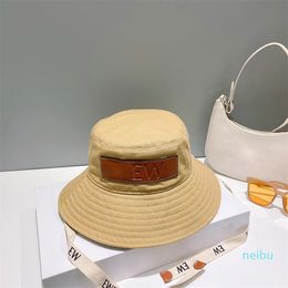 Wholesale Bucket cap designer hats luxury hat solid Colour fashion denim embroidered leather hat ribbon women summer sunshade hat casual hundred nice