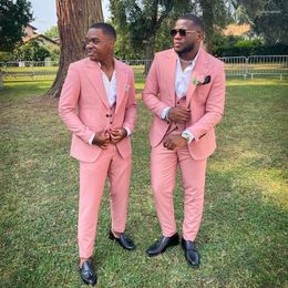 Men's Suits Pink 3 Pieces Set Men Groom Formal Wedding Tuxedos Blazer Classic Slim Fit Groomsmens Wear Costume Homme Prom Dress