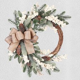 Decorative Flowers Legs Small Front Porch Decorations Outdoor White Ribbon Bow Wreath Simulation Flower Rattan Door Hanging