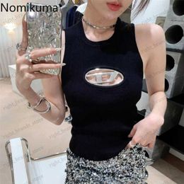 Women's Tanks Camis Y2k Tops Women Sweater Knit Clothing Sleeveless Tunic Woman Vest Fashion Summer Tanks Hollow Out Bodycon Sexy Black Crop Top T230605