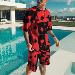 Tracksuits Men's Playing Card New Summer T-shirt Oversized Set Fashion Two Piece Street Short Sleeve 3D Printing 6XL P230605