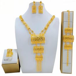 Necklace Earrings Set 24K Dubai Bride Bracelet Earring Ring Jewellery For Women DD10244