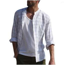 Men's T Shirts Men Three Quarter Vintage Linen Solid Colour Short Sleeve Retro Casual Shirt Tops Blouse Male Clothes High Quality