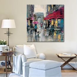 French Street Canvas Art Paris Modern Brent Heighton Painting Handmade Landscape Artwork for Coffee Bar Pub Best