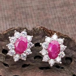Stud Earrings Ruby Earring Natural And Real 925 Sterling Silver Fine Jewelry 4 6mm 2pcs Gem