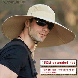 Unisex High Quality 15CM Big Wide Brim Men's Fishing Hat Solid Colour Waterproof Sun Hats Summer Women Beach Cap Men's Panama Hat L230523