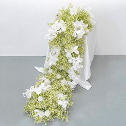 Decorative Flowers 200cm Luxury White Baby Breath Gypsophila Artificial Flower Row Arrangement Wedding Party Event Decor Props Table Strip