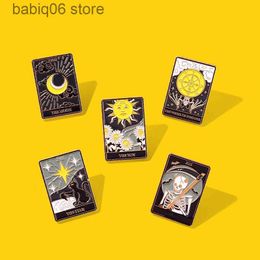 Pins Brooches Tarot brooch black skull brooch moon sun brooch pin sweater collar pin metal badge T230605