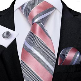 Bow Ties Luxury Pink Yellow Blue Striped Men's Silk Cufflinks 8cm Fashion Wedding Neck Tie Handkerchief Set Gift For Men Wholesale