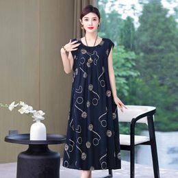 Casual Dresses Long Dress For Women 2023 Loose Elegant Oversize Boho Floral Dreess Vintage Sleeveless Middle-aged Woman Clothes