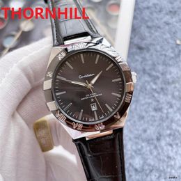 High quality mens quartz movement pilot watch 42mm all dial work wristwatch leather strap stainless steel case waterproof sports c267Q
