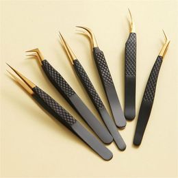 Tools 3D Volume Eyelash Tweezers Black Gold Stainless Steel Individual Curved Strip Lash Professional Extension Supplies