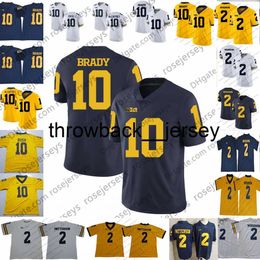 thr NCAA Michigan Wolverines #10 Tom Brady Jersey Hot Sale #2 Charles Woodson Shea Patterson 2019 New College Football Navy Blue White Yellow