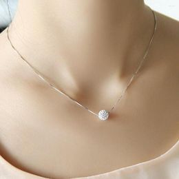 Pendant Necklaces Sell Simple Design One Crystal Ball Silver-Color Ladies Short Chain Anti-allergic Drop
