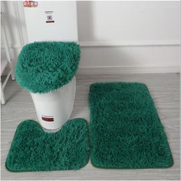 Carpets 3 Piece/set Solid Colour Bath Mat Set Non-slip Bathroom Toilet Rectangular U-shaped Carpet And Cover