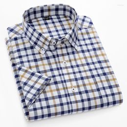 Men's Casual Shirts BROWON Brand Summer Men 2023 Short Sleeve Oxford Plaid Shirt Pure Cotton Business For Clothing