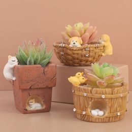 Vases Cute Animal Succulent Flowerpot Resin Flower Pot Micro Landscape Plant Potted For Home Living Room Tabletop Garden Decoration 230603