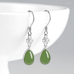 Stud Earrings Authentic S925 Silver Inlaid Natural An Jade Jasper Water Drop High Quality Female Jewellery Style Gifts