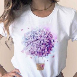 T-Shirt Summer Flower Fashion Top Class Harajuku Cute Women's Clothing O-Neck Casual White T-shirt P230603