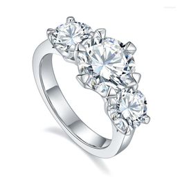 Cluster Rings Three Stone 5 D Colour Moissanite Diamond Ring S925 Silver Electroplating K Gold Engagement Women Fine Jewellery