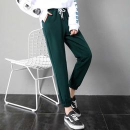 Capris Korean Casual Sports Pants Loose Fall 2023 New Ultra Thin Long Leg Bloomers Nine Dot Harlan Black Women's Trousers P230605