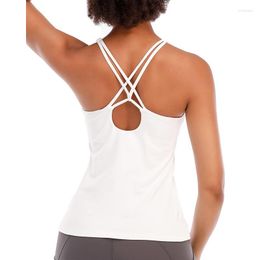 Active Shirts Women Yoga Tops With Built In Bra Gym Strappy Back Top Fitness Sport Quick Dry Workout Running Removable Pad Tank