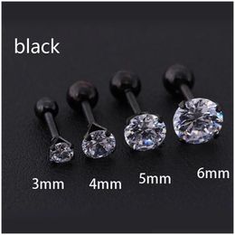 Stud 4 Colours Punk Earrings Medical Stainless Steel Needle Zircon Crystal Jewellery Gift For Men Women Drop Delivery Dhtxm