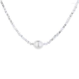 Chains 483FLZFSILVER Fashion Trendy Retro Design Simple Square Block Silver 925 Pearl Necklace For Women Charm Jewelry Accessories Gift