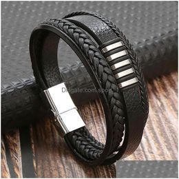 Bangle Mtilayer Leather Wrap Bracelet Cuff Metal Clasp Wristband For Women Fashion Jewelry Drop Delivery Bracelets Dhqxu