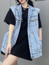 Women's Vests Denim Waistcoat For Women Korean Sleeveless Vest Jacket 2023 Spring Summer Leisure Pocket Vintage Blue Tops M355