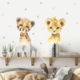 Cartoon Wild Animal Lion Giraffe Polka Dots Watercolour Wall Stickers Nursery Removable Vinyl Wall Decal Kids Boy Room Home Decor