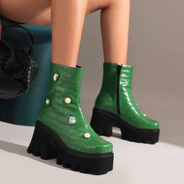 Boots 2023 new antumn winter women ankle boots plus size 2227 cm Stone pattern women modern Boots side zip high heel platform boots Z0605