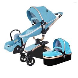 Strollers Baby Stroller 3 In1 Pu Leather Carriage Born Two-way Foldable Pram Kinderwagen Pushchair{category}